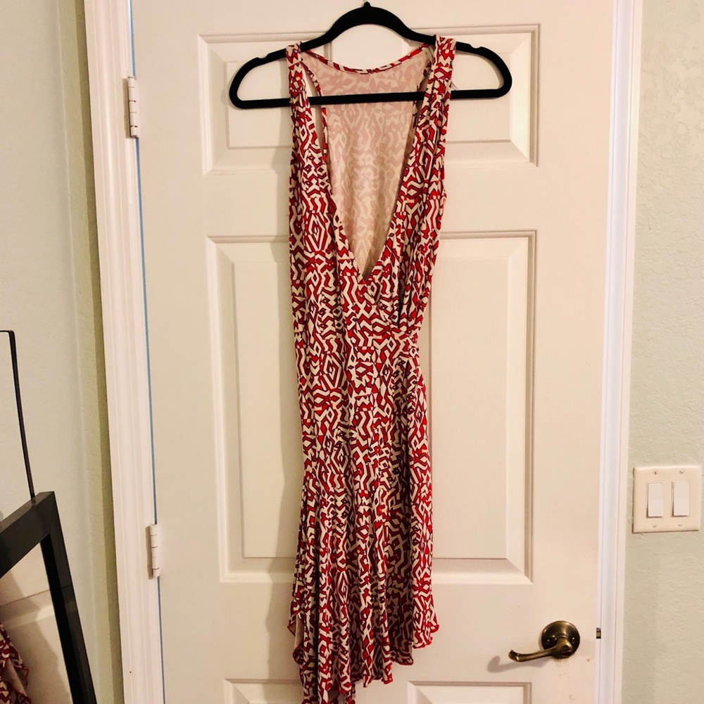 100% Silk Red Pattern Chic Wrap Dress